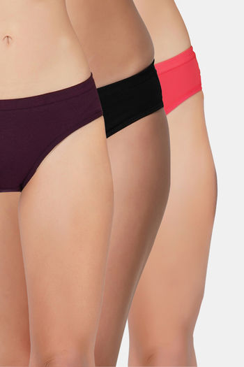 Buy Bleeding Heart Medium Rise Full Coverage Bikini Panty (Pack of 3) - Multicolor